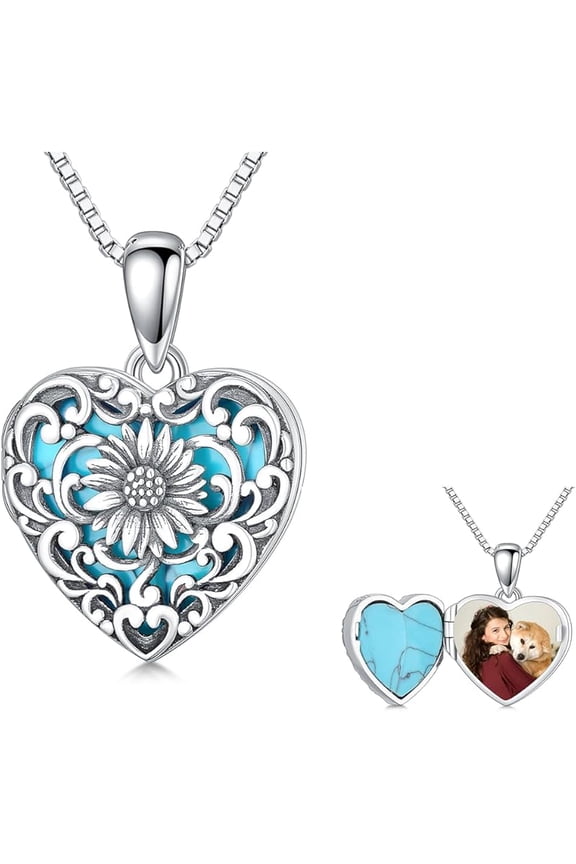 Sunflower Locket Necklace for Women S925 Sterling Silver Sunflower Custom Lockets Necklace That Holds Pictures Jewelry Birthday Gifts