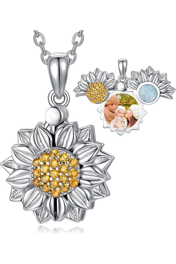 Sunflower Locket That Hold Pictures 925 Sterling Silver Flower Locket Necklace Gift for Women