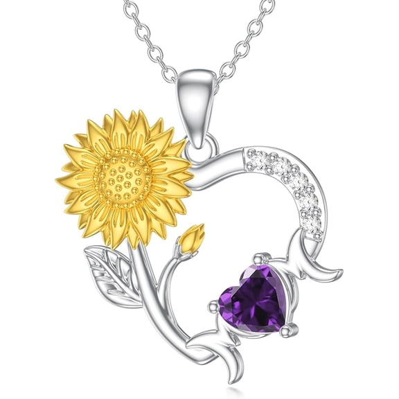 DVEATR Sunflower Necklaces for Mom 925 Sterling Silver Sunflower Birthstone Heart Necklaces I Love You Mom Suit Birthday Mother's Day Gifts for Women