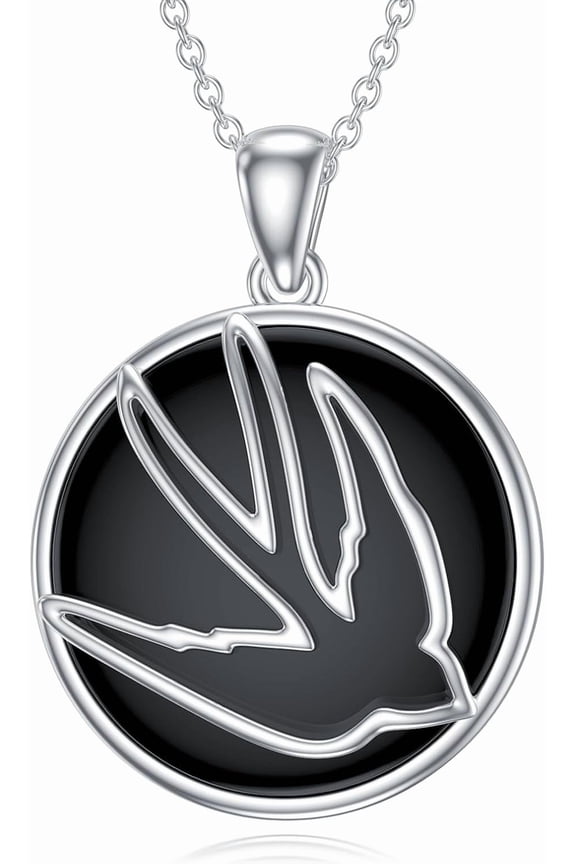 DVEATR Swallow Necklace 925 Sterling Silver Bird Pendant with Black Onyx Swift Bird Minimal Necklace Jewelry Gifts for Mom Women Mother's Day Gift