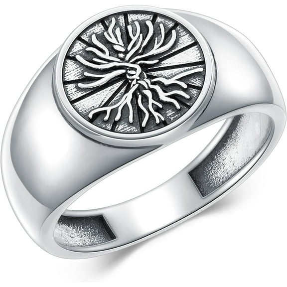DVEATR Tree of Life Ring for Men 925 Sterling Silver Signet Ring Jewelry Gifts for Men Women