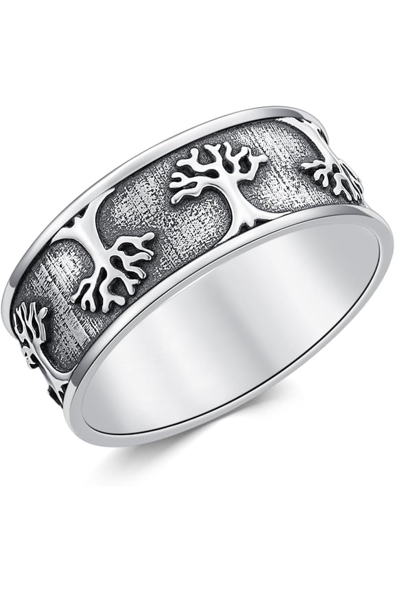 Tree of Life Ring for Men 925 Sterling Silver Tree of Life Men Wedding Band Ring Jewelry Gifts for Men Women