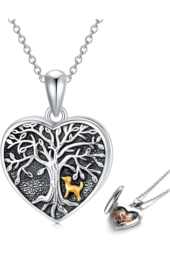 Tree of life Photo Locket Necklace That Holds Picture 925 Sterling Silver Cute Cat Dog Locket Pendant Necklace for Women