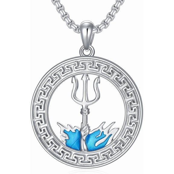 DVEATR Trident Necklace 925 Sterling Silver Poseidon Trident Pendant Necklace Ancient Greece Amulet Jewelry for Men Women