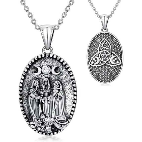 DVEATR Triple Moon Goddess Necklace Sterling Silver hypoallergenic Pagan Wiccan Magic Amulet Pendant pentacle jewelry,Embellished with Crystals from Austria, Birthday Gifts Present for Women Men