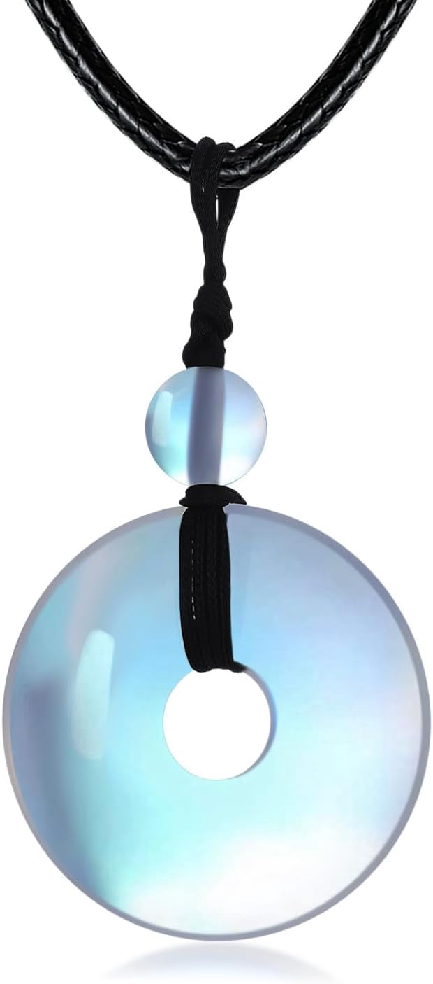 DVEATR Turquoise/Azurite/Tiger's Eye/Malachite/Moonstone Necklace for Women, Bare Stone Pendant Necklace Jewelry Gift, with 45.72 + 5.08cm Leather Cord Chain