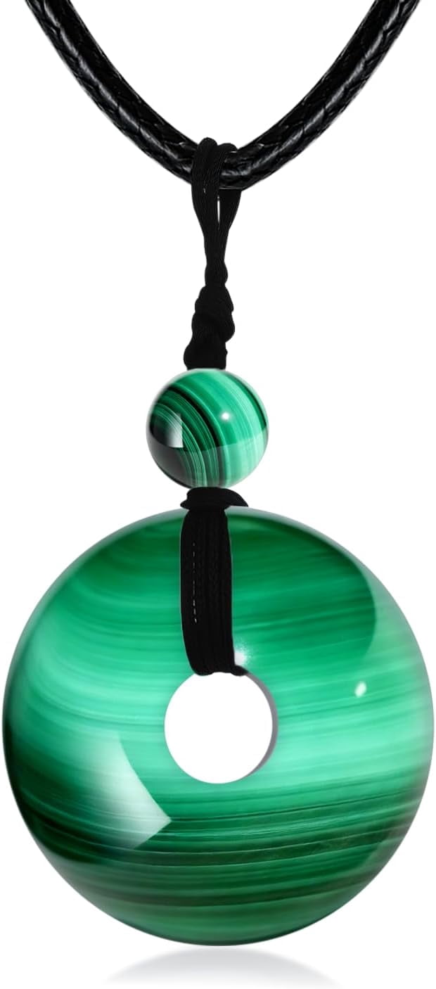 DVEATR Turquoise/Azurite/Tiger's Eye/Malachite/Moonstone Necklace for Women, Bare Stone Pendant Necklace Jewelry Gift, with 45.72 + 5.08cm Leather Cord Chain