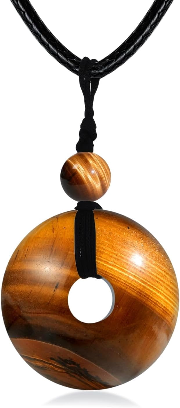 DVEATR Turquoise/Azurite/Tiger's Eye/Malachite/Moonstone Necklace for Women, Bare Stone Pendant Necklace Jewelry Gift, with 45.72 + 5.08cm Leather Cord Chain