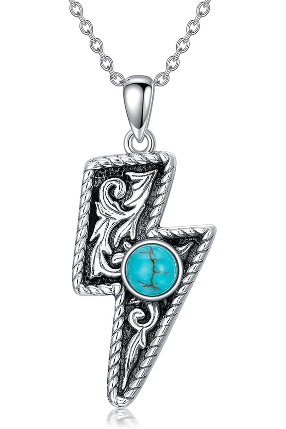 Turquoise Lightning Bolt Necklace 925 Sterling Silver Natural Turquoise Lightning Pendant Bohemian Western Jewelry Gifts for Women