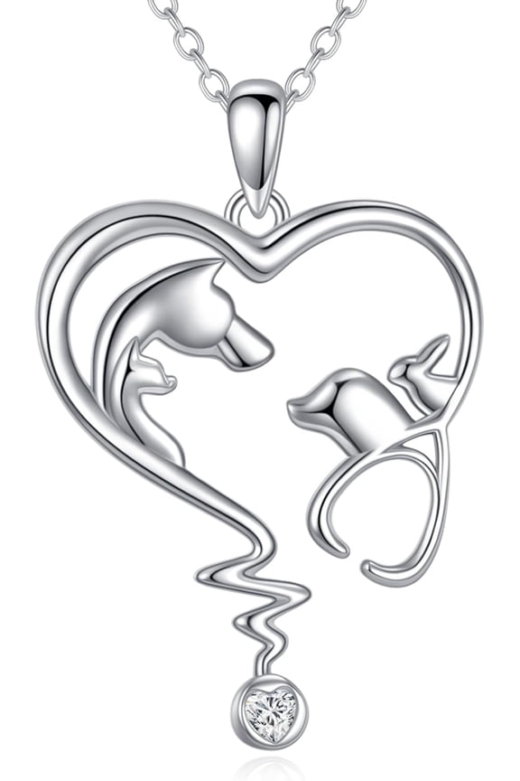 Veterinary Necklace for Women 925 Sterling Silver Vet Techs Pendant Veterinarian Stethoscope Jewelry Nurse Gifts for Women Nurse Doctor
