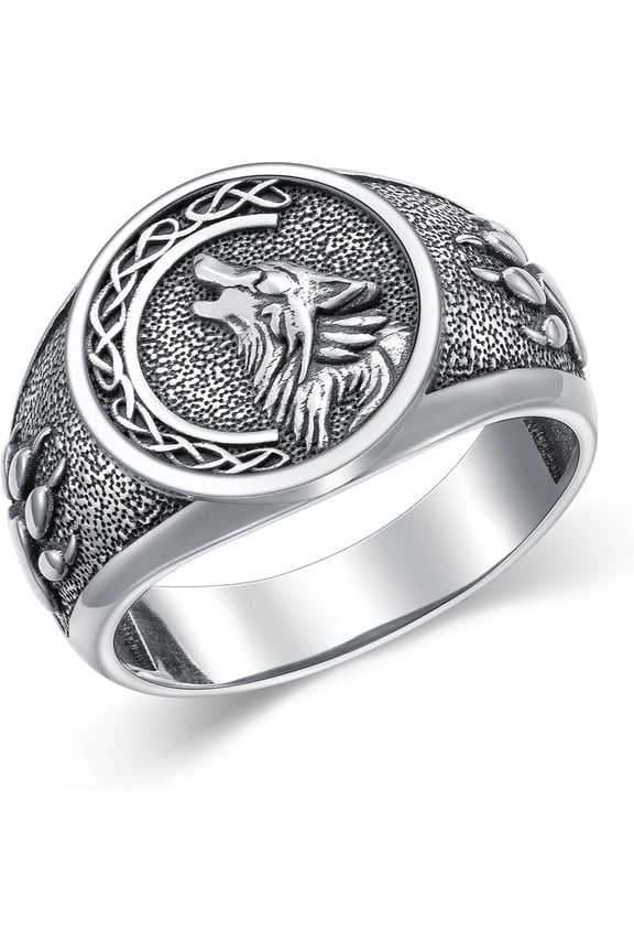 Viking Wolf Signet Ring for Men Size 8/9/10/11/12 In 925 Sterling Silver