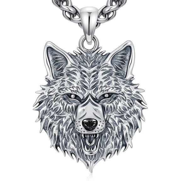 DVEATR Wolf Necklace 925 Sterling Silver Cool Viking Wolf Head Pendant Necklaces Jewelry for Men, w/Stainless Steel Chain 22'' + 2''