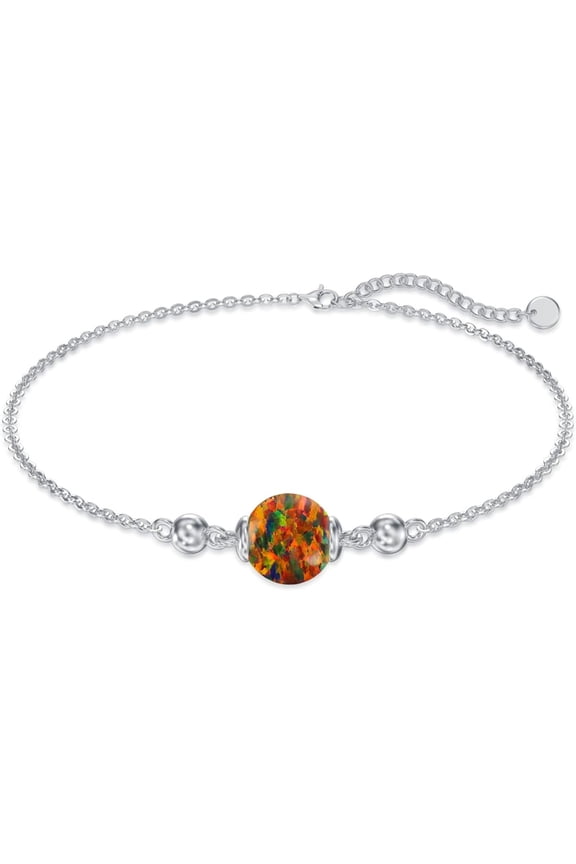 Women's Cat's Eye Stone Anklet/Bracelet, S925 Sterling Silver Adjustable Beaded Round Pendant Ankle Bracelet Jewelry, Anniversary Birthday Gift-1