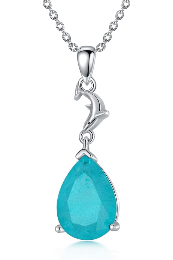 Women's Dolphin Necklace 925 Sterling Silver Dolphin Water Drop Necklace Valentine's Day Christmas Wedding Jewelry Gift, Standard Sterling Silver, Cubic Zirconia