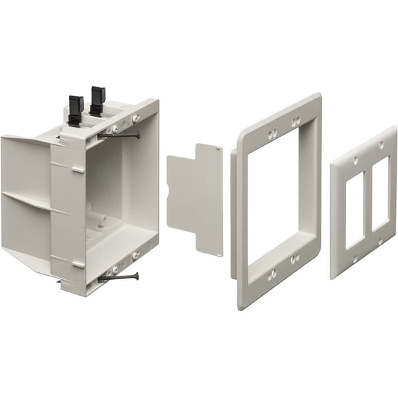 DVFR2W-1 Recessed Electrical Outlet Mounting Box with Paintable Wall Plate, 2-Gang, White