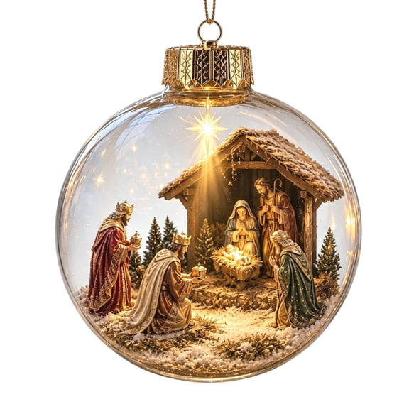 DVGRVO 3.15 Inch Light-Up Nativity Scene Christmas Ornament – LED Illuminated Holiday Decor Ball for Xmas Tree, Window & Mantel