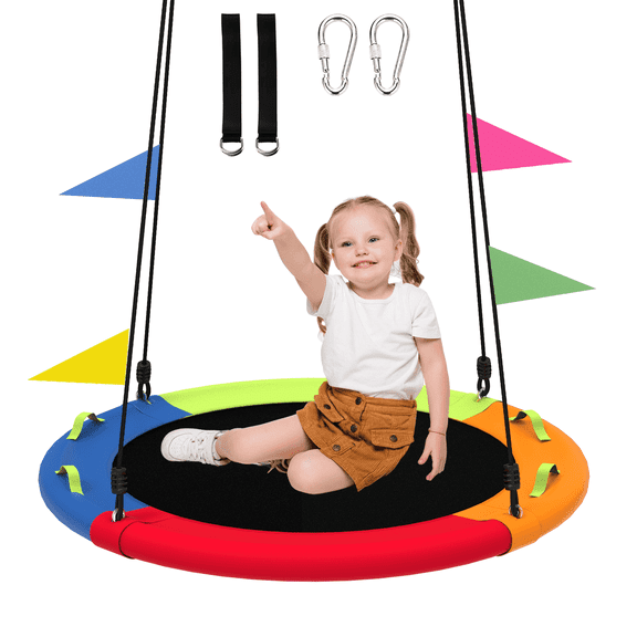 DVH 40'' Saucer Swing 900LBS Capacity, Oxford Waterproof Fabric Hanging Straps, Indoor Outdoor Play Set Swing for Kids Multicolor