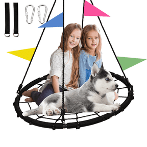 DVH 40'' Spider Web Tree Swing Round Net Rope Swing Set for Kids & Adult, 71" Detachable Nylon Rope for Outdoor Backyard, Max 800 lbs Weight Capacity