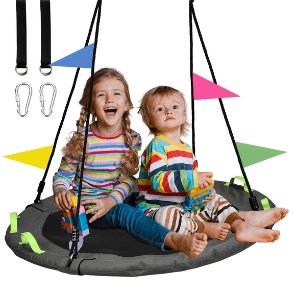 DVH 40 inch Flying Saucer Tree Swing Indoor Outdoor Play Set Swing for Kids, Gray