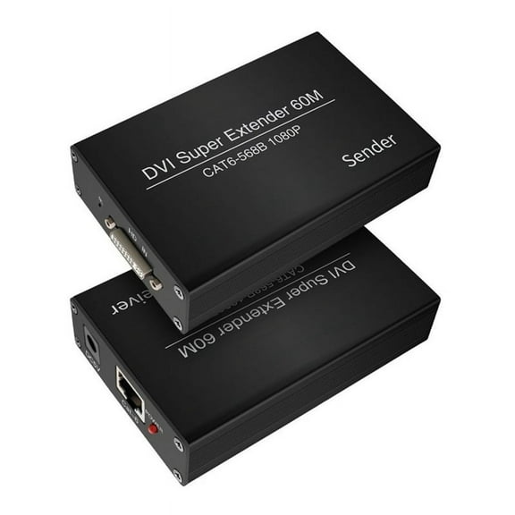 DVI Extender RJ45 Cat6 Cable Extender to 196.8Ft Transmitter Receiver DVI Ethernet Adapter HD 1920X1200 US Plug