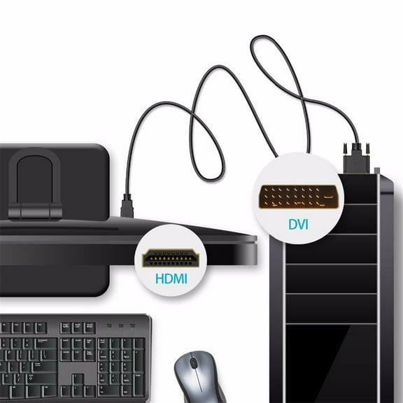 DVI Male Plug Gold Plated Adapter for High Definition LED LCD HDTV Displays with Durable 6FT Connectivity Cord