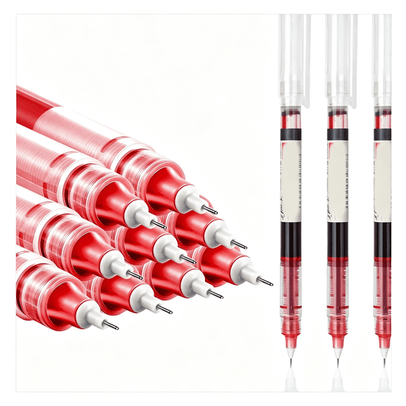 DVJOY 12 Pieces Rolling Ball Pens, Quick Dry Ink 0.5 mm Extra Fine Point Pens Liquid Ink Pen Rollerball Pens, Smooth Writing, Red Pens, Red