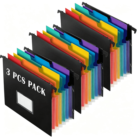 DVJOY 2-in-1 Expanding Hanging File Folders for Filing Cabinet 7 Pockets Extra Capacity, Accordion Organizer with Hook