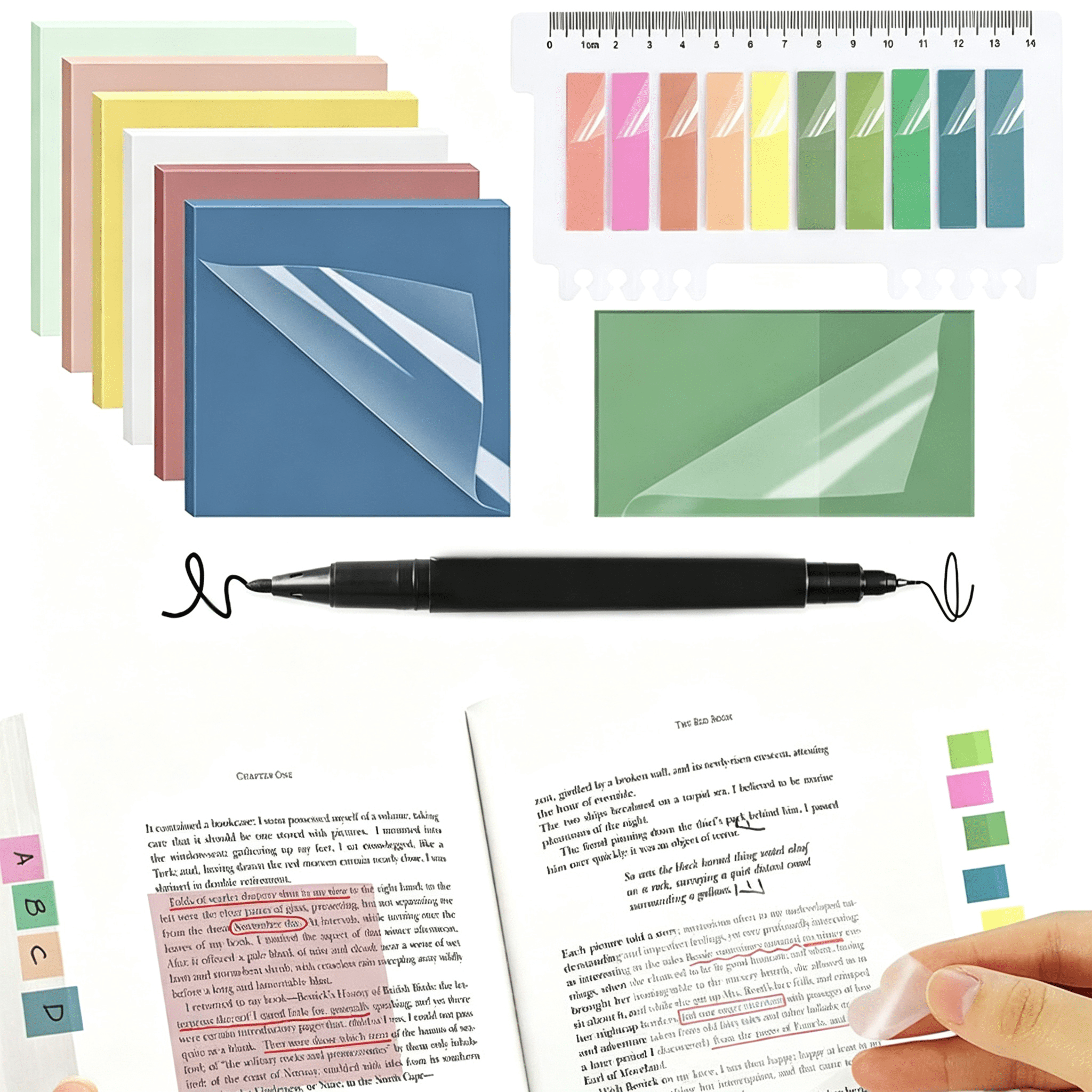DVJOY Clear Sticky Notes 9pc Kit - Invisible Book Tabs & Dual-Tip ...
