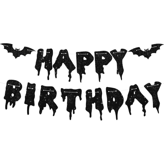 DVJOY Glitter Black Happy Birthday Halloween Banner- No Diy,Halloween Hanging Paper Garland Bunting Banner Decorations, Halloween Birthday Decorations, Party Supplies for Kids Boy