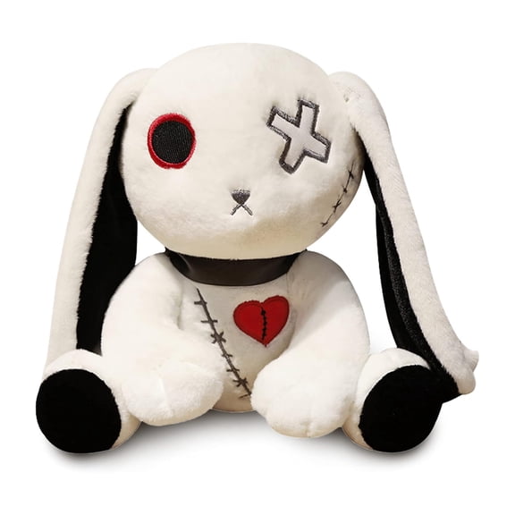 DVJOY Goth Bunny Plush Horror Easter Creepy Spooky Crazy Rabbit,Plushie Toy 9.8"/11.8" Gothic Doll, Machine Washable, Scary Dreadfuls Halloween Plushie, Valentine's Day, Easter