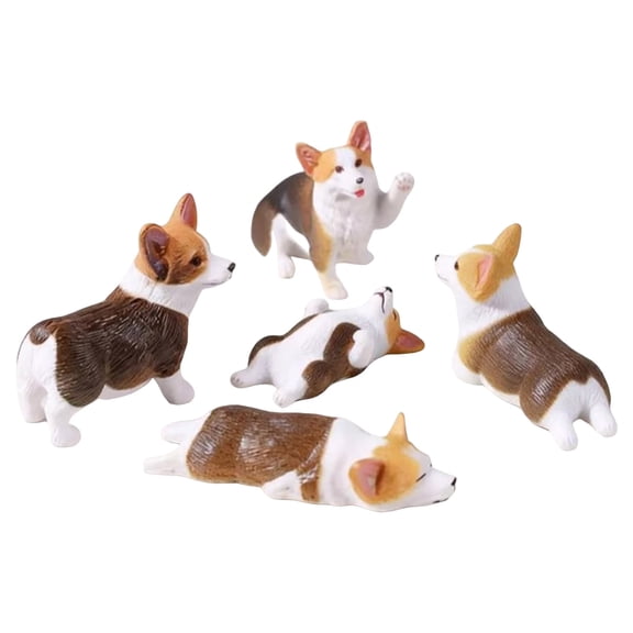 DVKOVI 5 PCS Realistic Corgi Charm Resin Animals Capture Playful Corgis Poses for Car Dashboard Desk Decoration