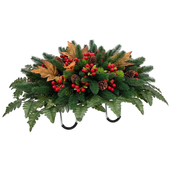 DVKOVI Artificial Christmas Winter Pinecone Cemetery Flowers Realistic Outdoor Grave Decorations Saddle for Headstone