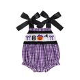 thumbnail image 1 of Vdoaml Baby Girl Halloween Outfit Newborn Spaghetti Straps Romper Infant Holiday Party Smocked Bodysuit Purple 3-6 Months, 1 of 5