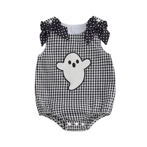 Vdoaml Baby Girl Halloween Sleeveless Romper Newborns Bodysuit with Shoulder Bows Infant Autumn Outfit for Holiday Black 6-12 Months