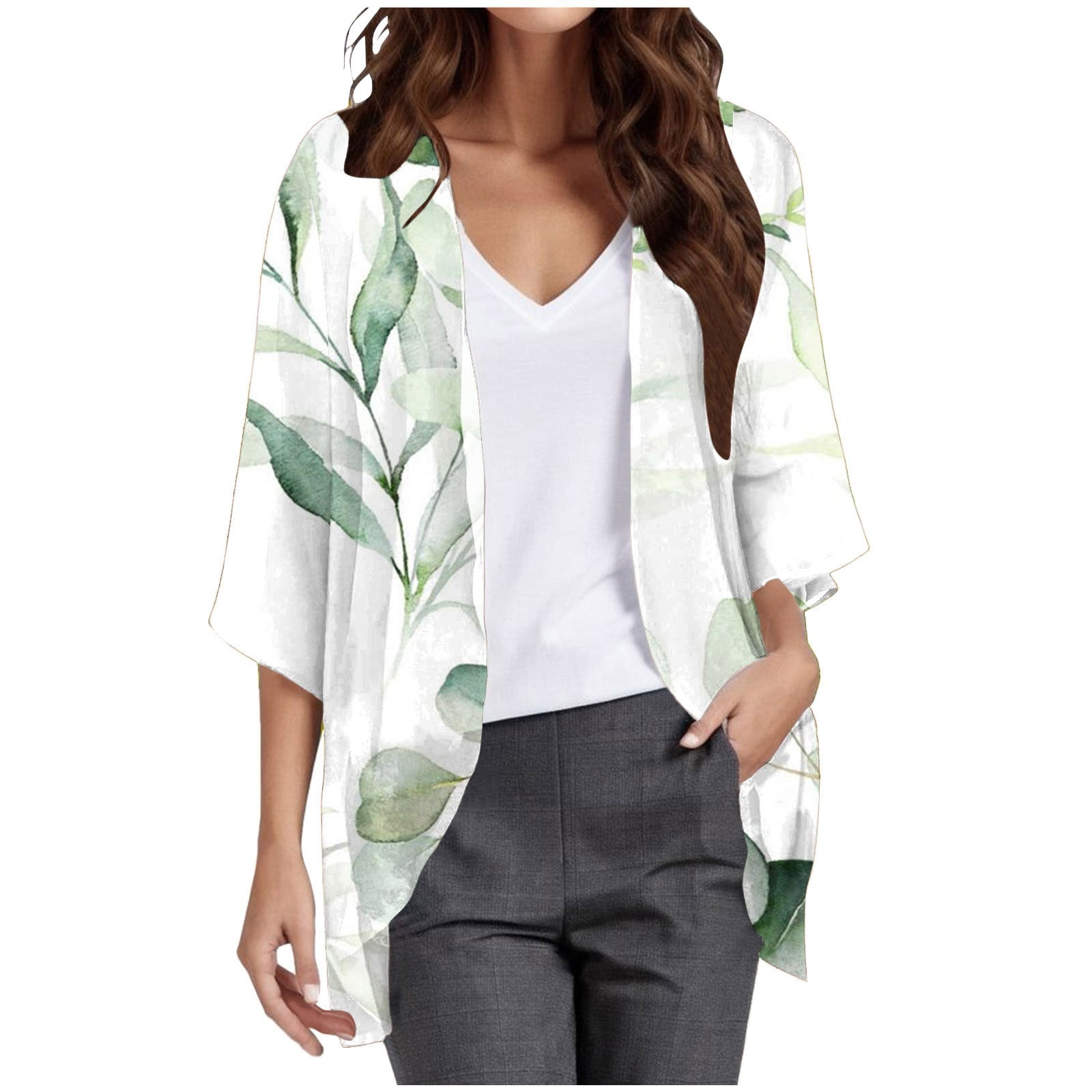 DVKOVI Cardigan for Women Women's 3/4 Sleeve Shirts Women's Floral