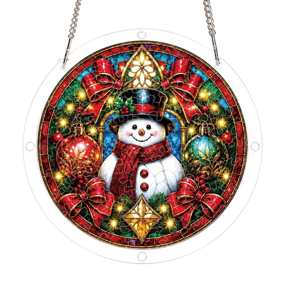 DVKOVI Christmas Snowman Winter Acrylic Puzzle Suncatchers DIY Stained Glass Home Garden Indoor Decor Window Hanging