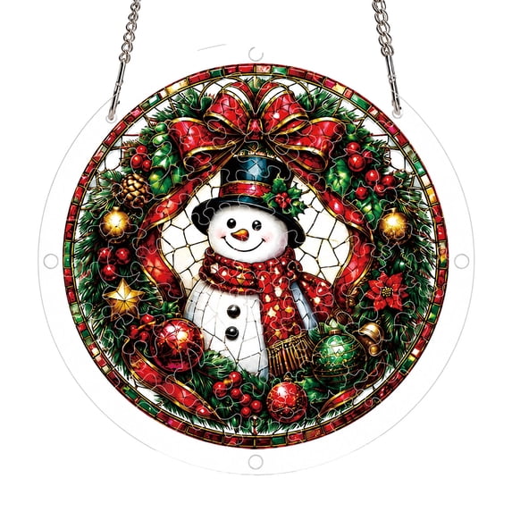 DVKOVI Christmas Snowman Winter Acrylic Puzzle Suncatchers DIY Stained Glass Home Garden Indoor Decor Window Hanging