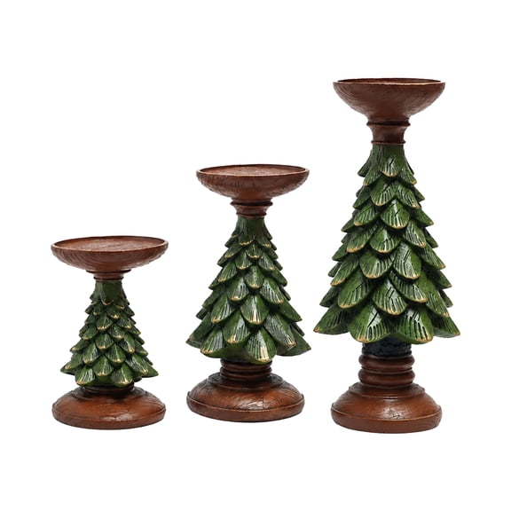 DVKOVI Christmas Tree Candle Holder 3D Resin Pillar Candles Stand Vintage Centerpiece for Mantel Holiday Table Decor