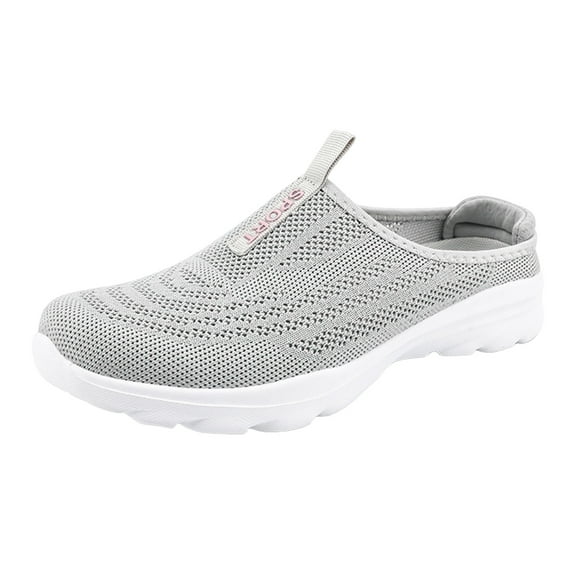 DVKOVI Comfy Teacher Shoes Ladies Casual Solid Colour Wrapped Toe Mesh Breathable Half Flip Flops Large Size Casual Shoes Casual Walking Shoes for Women Grey 38