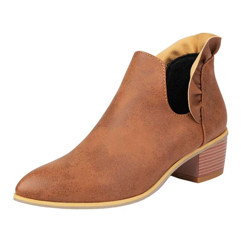Dvkovi Country Outfits for Women Ankle Boots Cowboy Booties for Women Ladies Simple Solid Color Comfortable Heel Mid Cylinder Pointed Plus Size