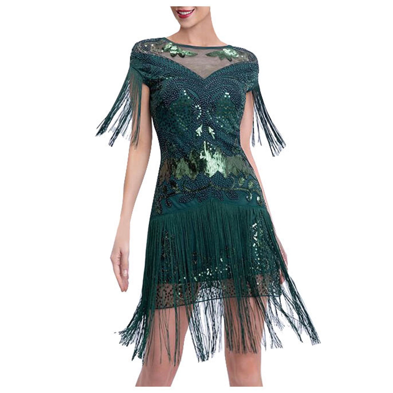 DVKOVI Evening Dresses for Women Elegant Classy Petite Prom Dresses Women s Vintage Dress 1920s Flapper Short Dress Sequin Beaded Fringe Dress for