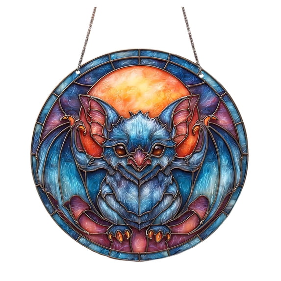 DVKOVI Halloween Suncatcher Stained Glass Window Hanging Decor Aesthetic Wall Decor Garden Sun Catchers Brick Red A