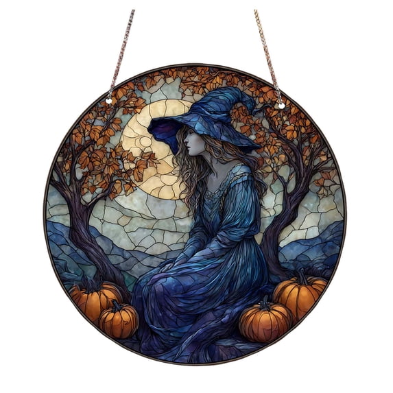 DVKOVI Halloween Suncatcher Stained Glass Window Hanging Decor Aesthetic Wall Decor Garden Sun Catchers Light Blue A