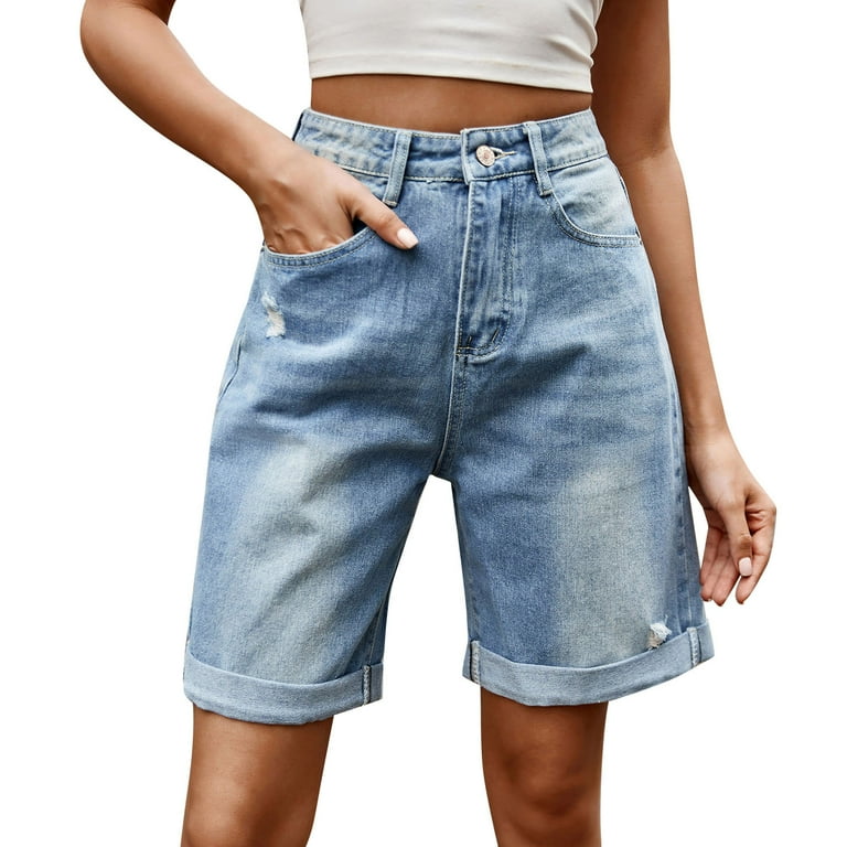 DVKOVI Knee Length Jeans Shorts Women Straight Tube To Make
