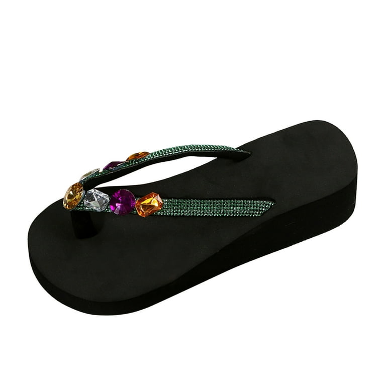 DVKOVI Ladies Flip Flop Sandal Summer Rhinestone Decorative Clip Toe Shoe Thick Sole Arch Support Slipper Beach Slippers 6.5 to 9 Size Walmart