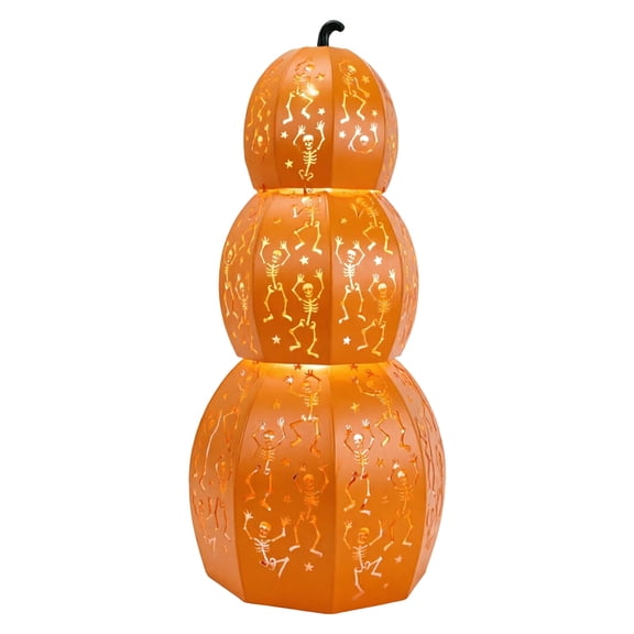 DVKOVI Light Up Stacked Halloween Pumpkins with Skeleton Star Cutouts Warm LED Glow Decorative Pumpkin Lantern
