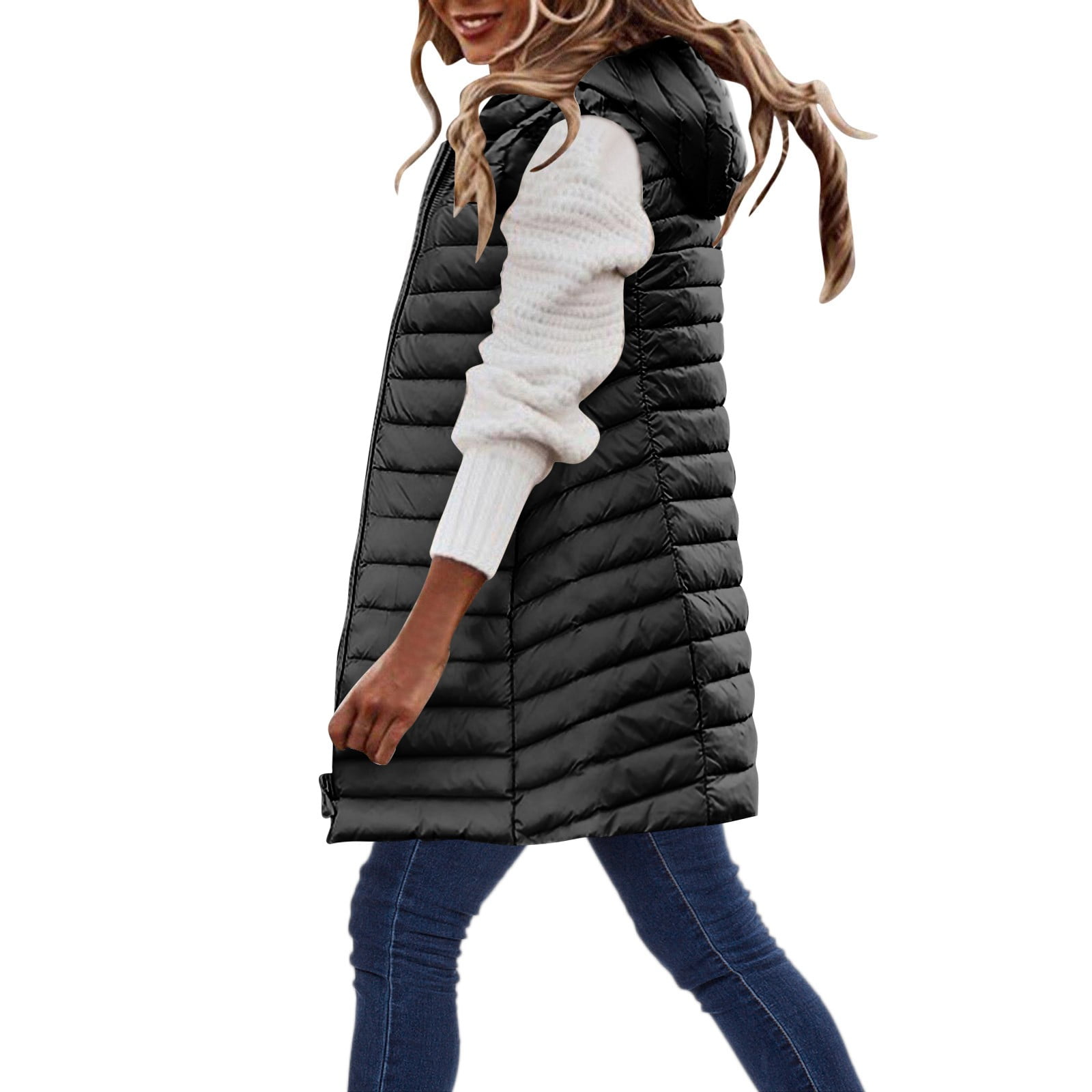 DVKOVI Long Puffer Vest with Hood Lightweight Down Vest Women ...