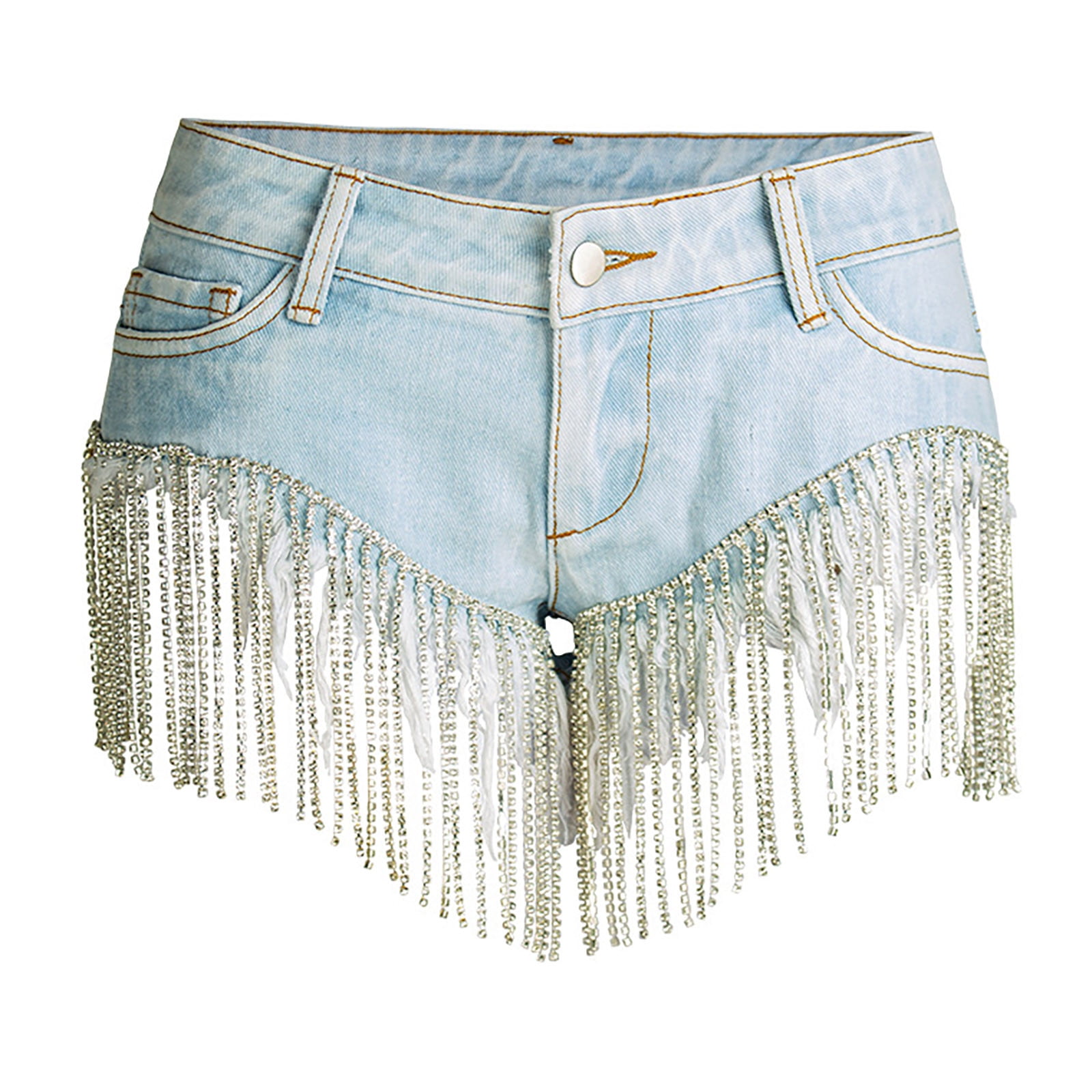 DVKOVI Low Rise Jean Shorts Women's Tassel Electro Bar Bungee Disco