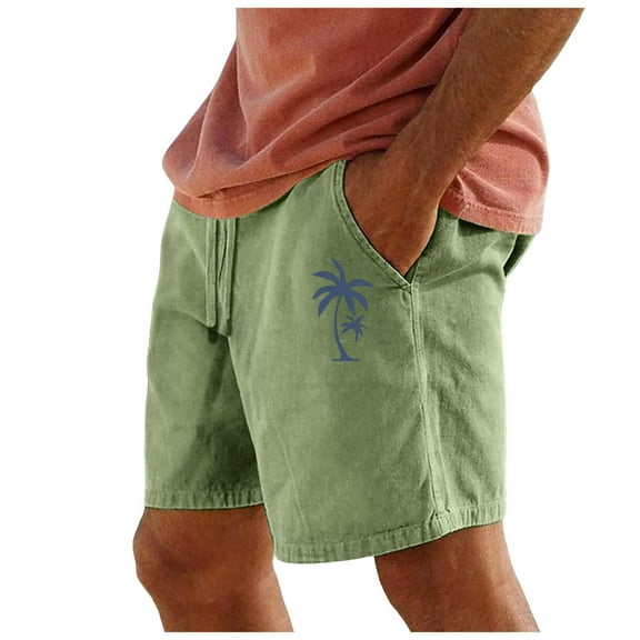 DVKOVI Men Cotton Shorts Swim Trunks Hawaiian Bathing Suit Swimsuits Beach Shorts with Pockets Green-2 M
