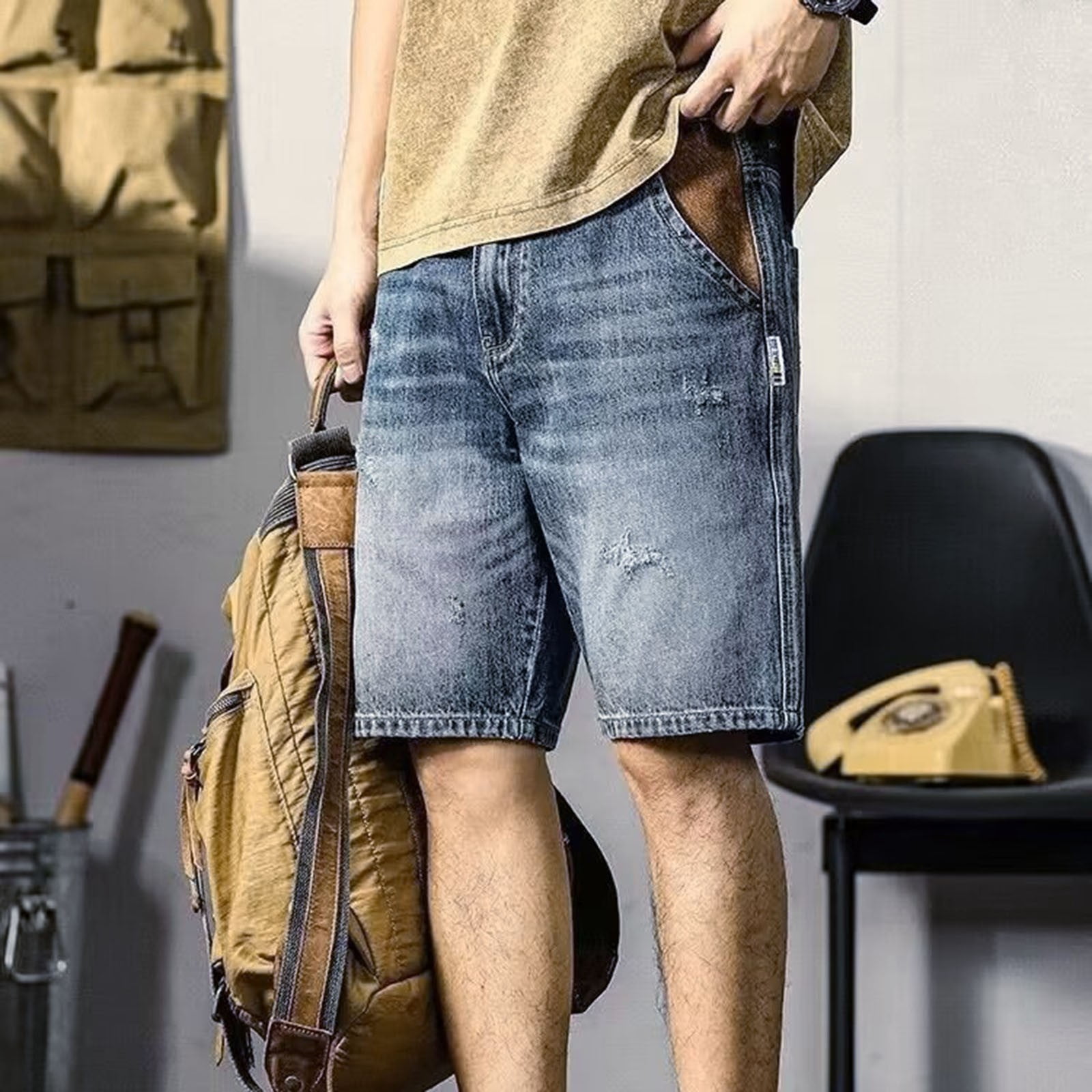 Casual Solid Split Joint Straight Denim Shorts main image 1